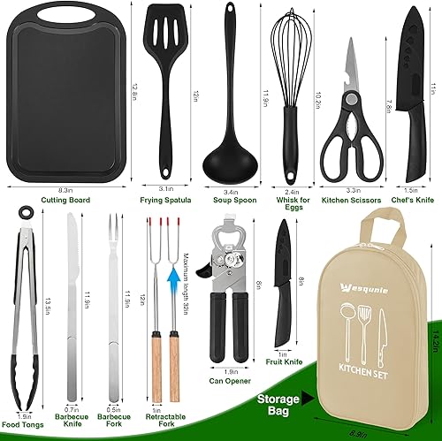Miniatura 6 de Camping Essentials - Juego de utensilios de cocina - Kit portátil de cocina para campamento, accesorios para exteriores, acero inoxidable y