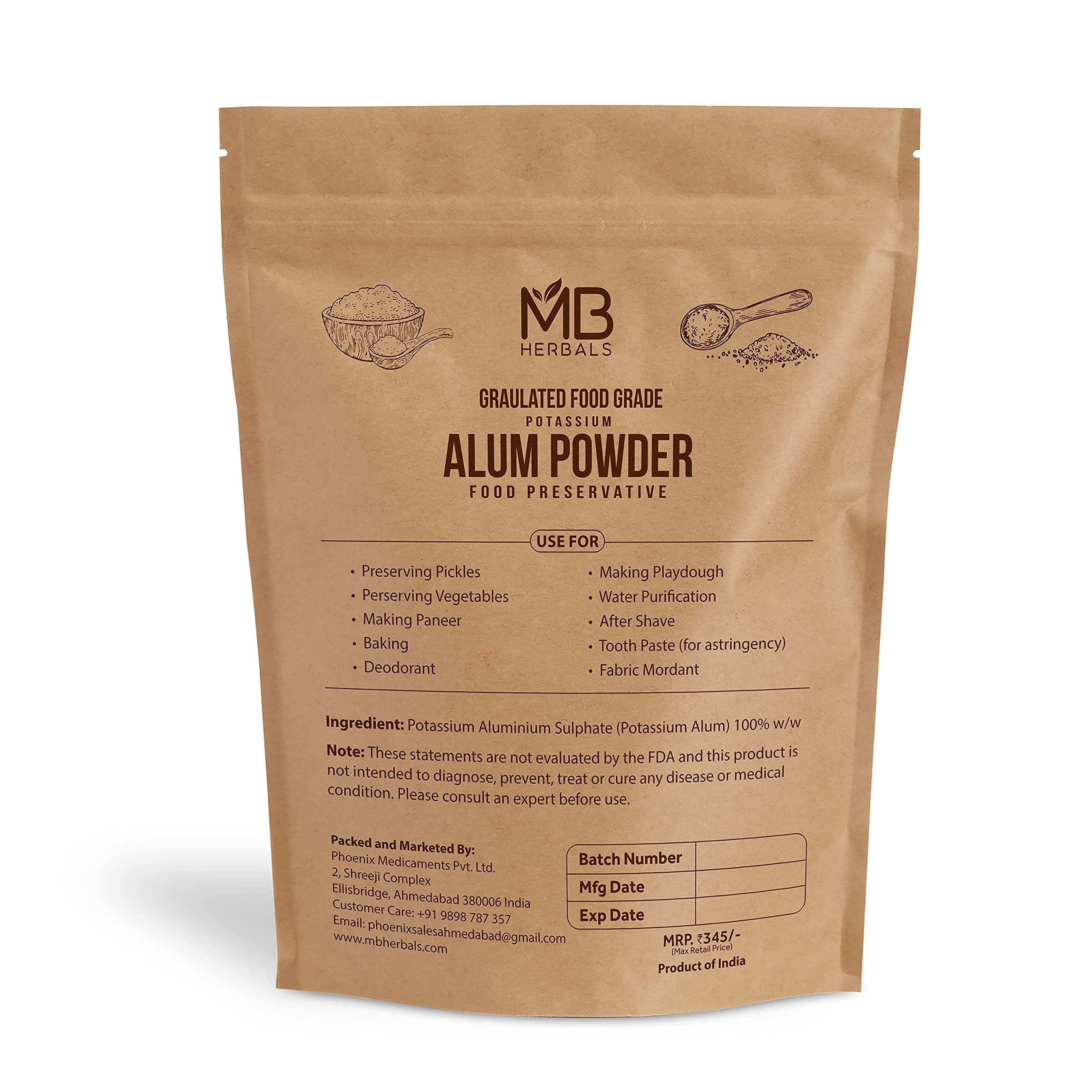 MB Herbals Alum Powder 250 Gram (8.81 oz) Granulated Coarse Potassium