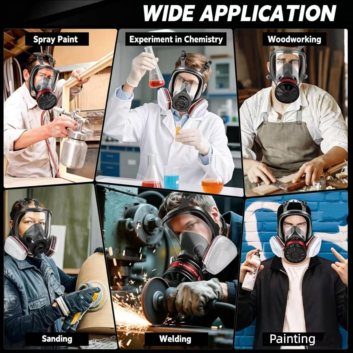 Full Facepiece for Chemical, Painting, Machine Polishing, Spraying, Sanding, Welding Work