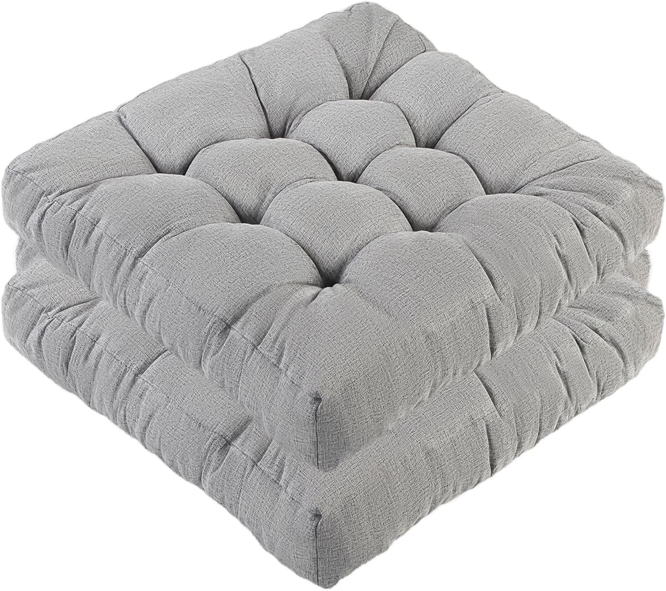 Meditation Floor Cushions Set of 2, Thickened Floor Pillow for Adults, Large Square Pillows Seat Cushion for Tatami Living Room Yoga, Memory Sponge Block Added, 22x22 Inch, Grey