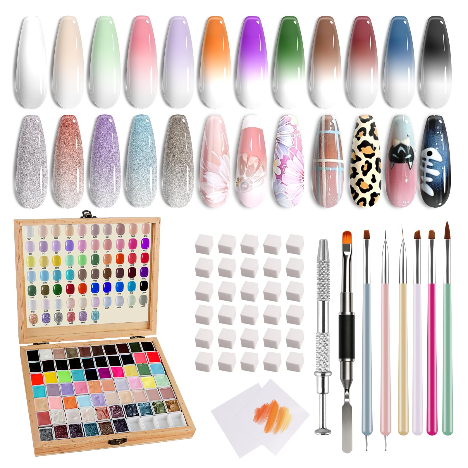 EBANKU Sponge Pat Painting Nail Gel Set 66 Colors Patting Gel Polish | Paint Patting Gel Polish & Tools Kit Mini Ombre Nail Gradient Painting Blush Blooming for Beginner Multi-color_66Colors