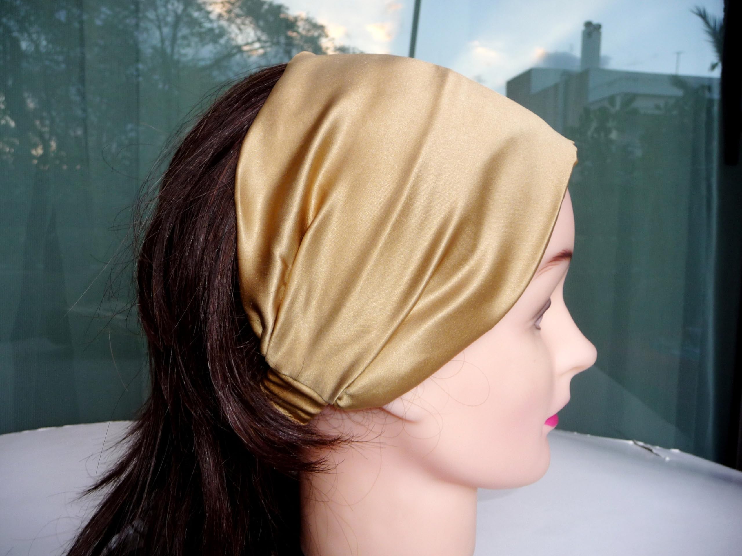 Artful storeArtful, Extra wide headband for women satin silk hair wrap, Hair fashion accessories, Luxury head wrap, Solid headbands, Silk hair band, Yoga Elastic hair band (Golden)