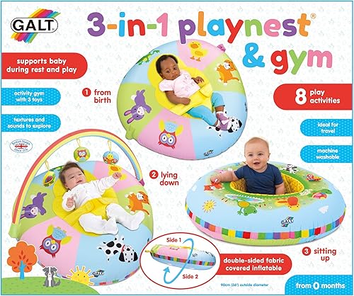 Miniatura 5 de Galt Juguetes, nido y gimnasio 3 en 1, centro de actividades para bebés y asiento de piso, a partir de 0 años, multicolor, modelo 1004819t, 1 anillo