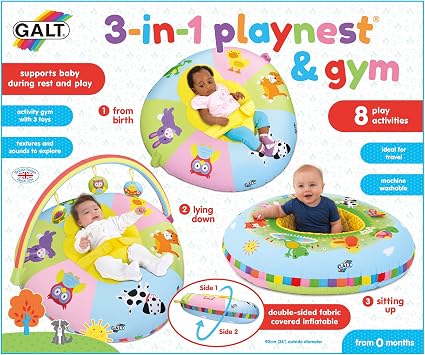 Galt Toys, 3 in 1 Playnest & Gym, Baby Activity Center & Floor Seat, Ages 0+, Multicolor, Model:1004819