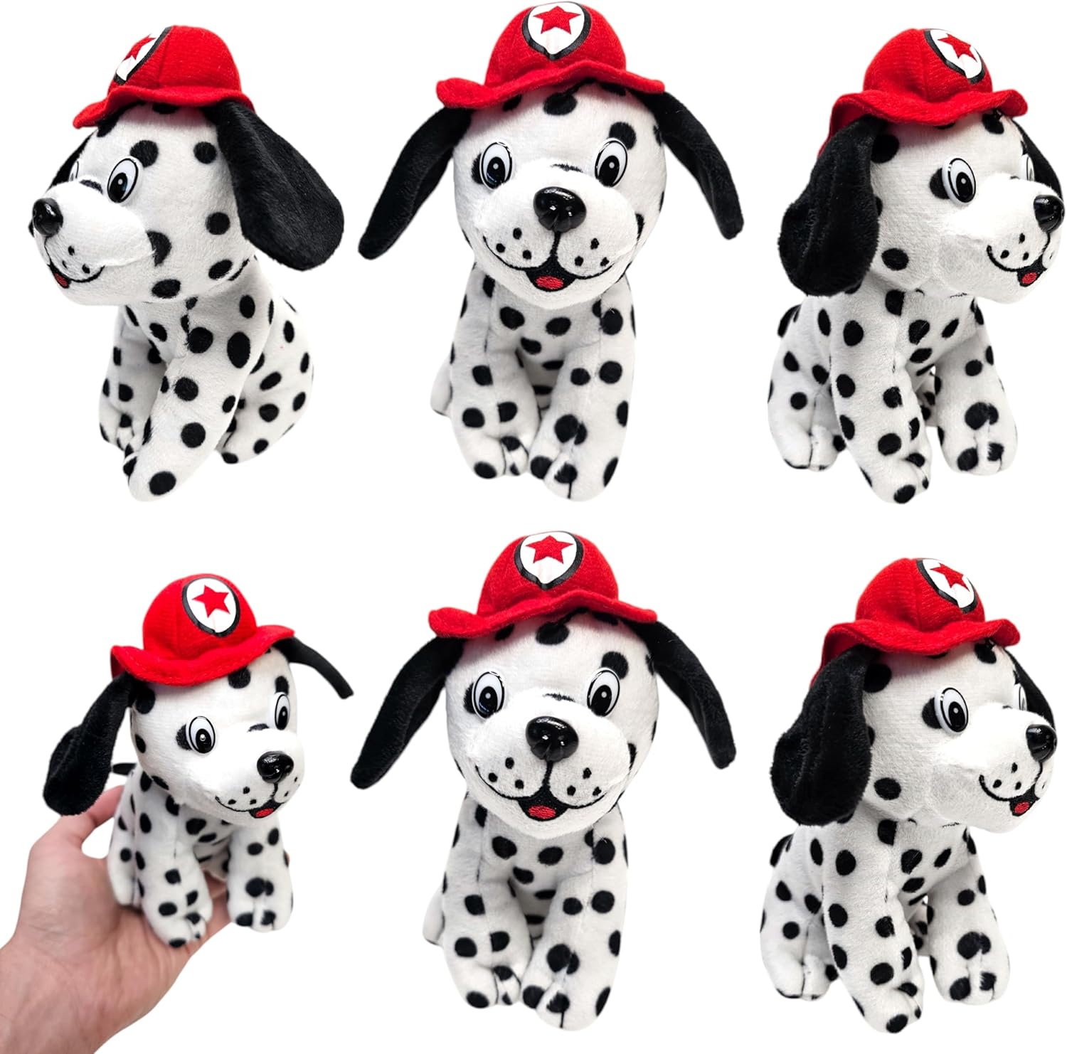 Firefighter Dalmatian Plush (6 Pack) (7 Inch) Stuffed Dog with Firefighter Helmet Carnival Prize (Dalmatians, 6, Count)