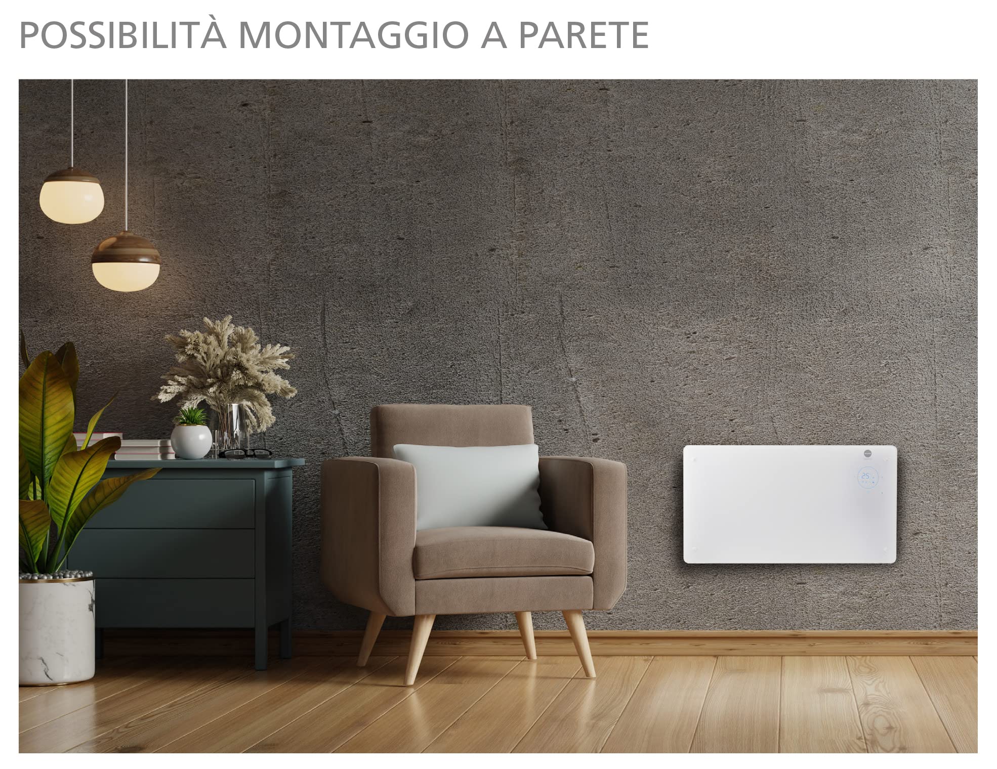 MACOM, Elegante Termoconvettore in vetro temperato,riscaldamento rapido, 1000/2000 W, Tlc, timer 24h, termostato ambiente, montaggio a parete con staffe in dotazione, Enjoy & Relax 937 Thermo Glass