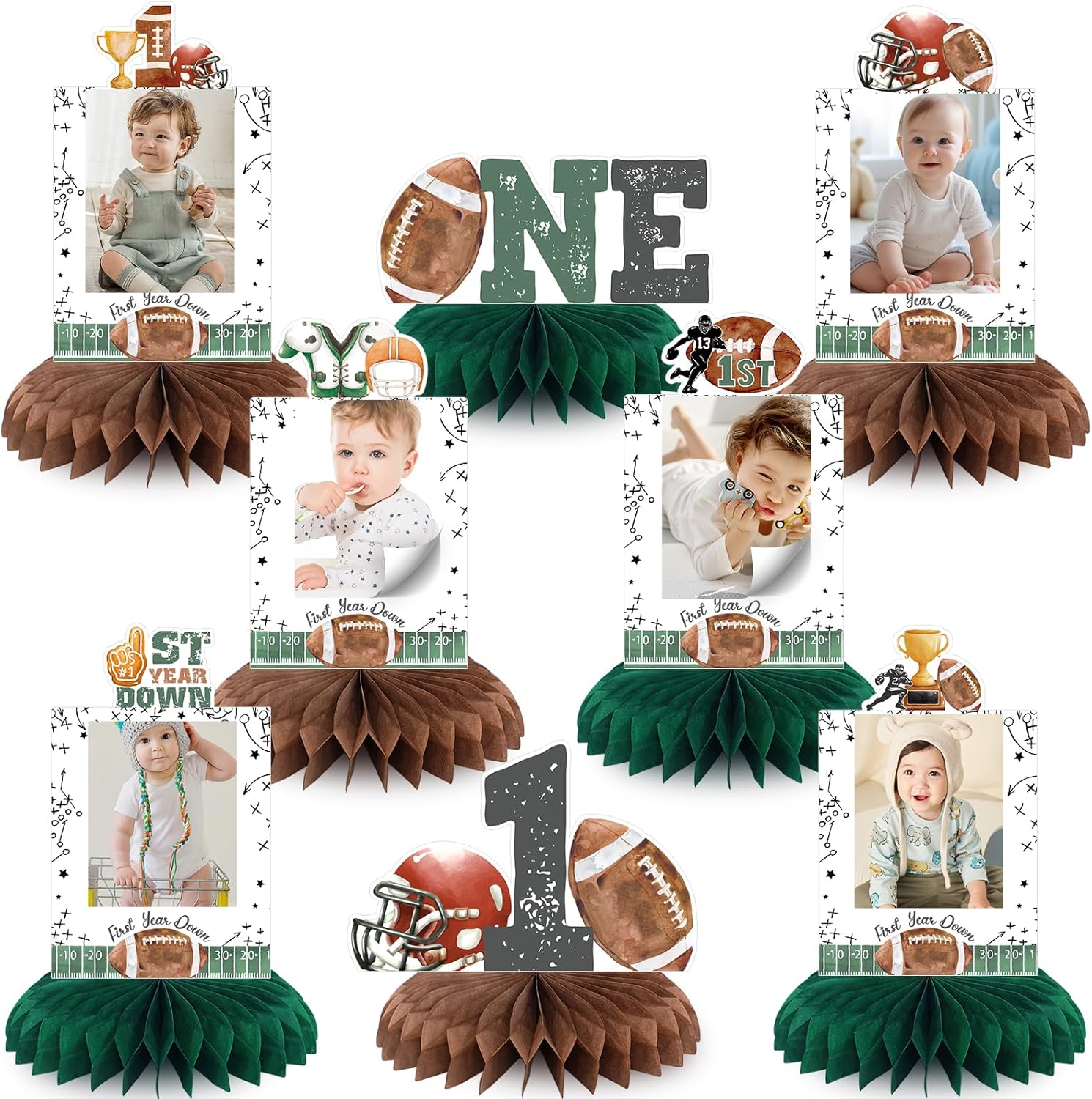 First Year Down Birthday Party Decorations, Football Birthday Party Decorations Honeycomb Centerpieces for Table, Football Photo Table Party Supplies for First Birthday Decorations for Boys