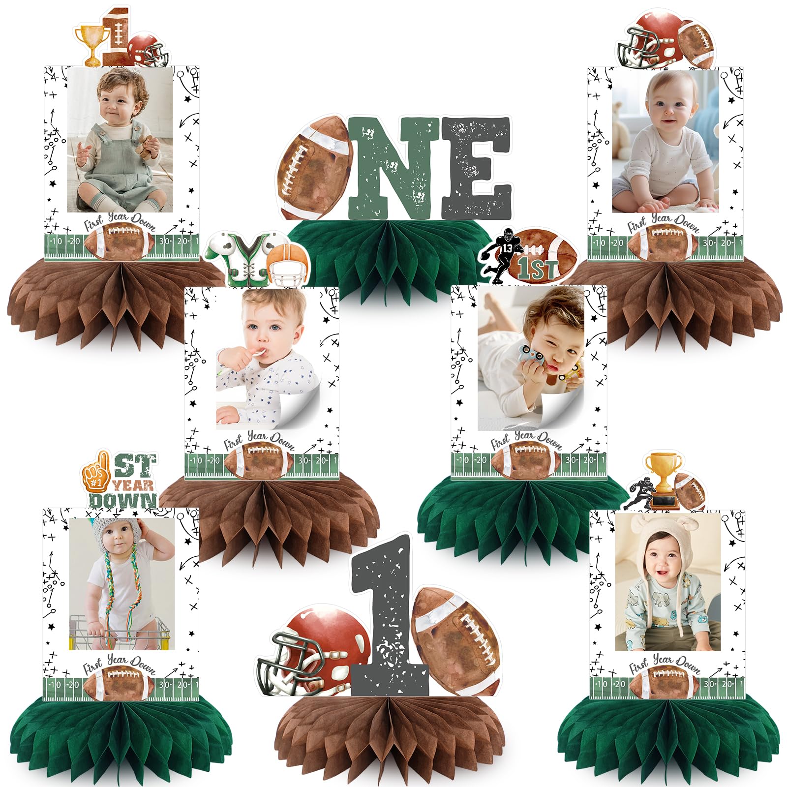 First Year Down Birthday Party Decorations, Football Birthday Party Decorations Honeycomb Centerpieces for Table, Football Photo Table Party Supplies