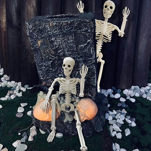 Miniatura 4 de Esqueleto de Halloween de 36 pulgadas de cuerpo completo con articulaciones móviles para decoración de Halloween (esqueleto de Halloween blanco)