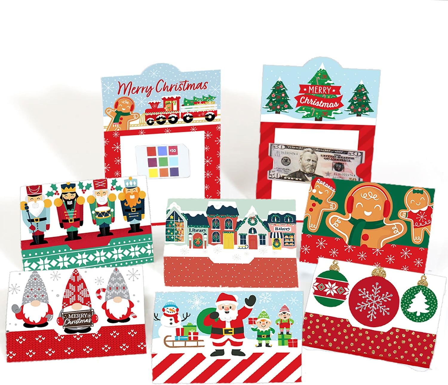 Big Dot of Happiness Merry Christmas Cards - Assorted Holiday Money and Gift Card Holders - Set of 8