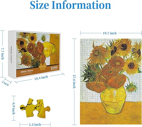 Miniatura 3 de Van Gogh - Rompecabezas de 1000 piezas para adultos, diseño de girasol, 1000 piezas, rompecabezas para adultos, rompecabezas de 1000 piezas para