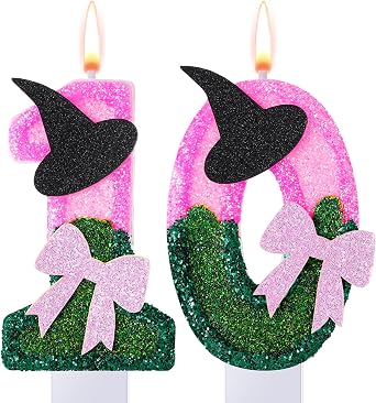 Conelist Witch Princess Theme Candle Pink and Green Party Decorations Witch Hat Bow Birthday Cake Toppers Cupcake Toppers for Party Supplies Wedding Anniversary Decor(10)