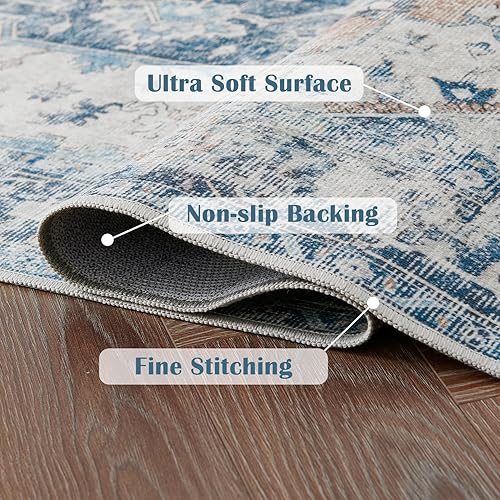 Miniatura 2 de jinchan Alfombra de pasillo de 2 x 8 pies, lavable, vintage, retro, de pelo bajo, delgada, antideslizante, envejecida, para entrada, baño,