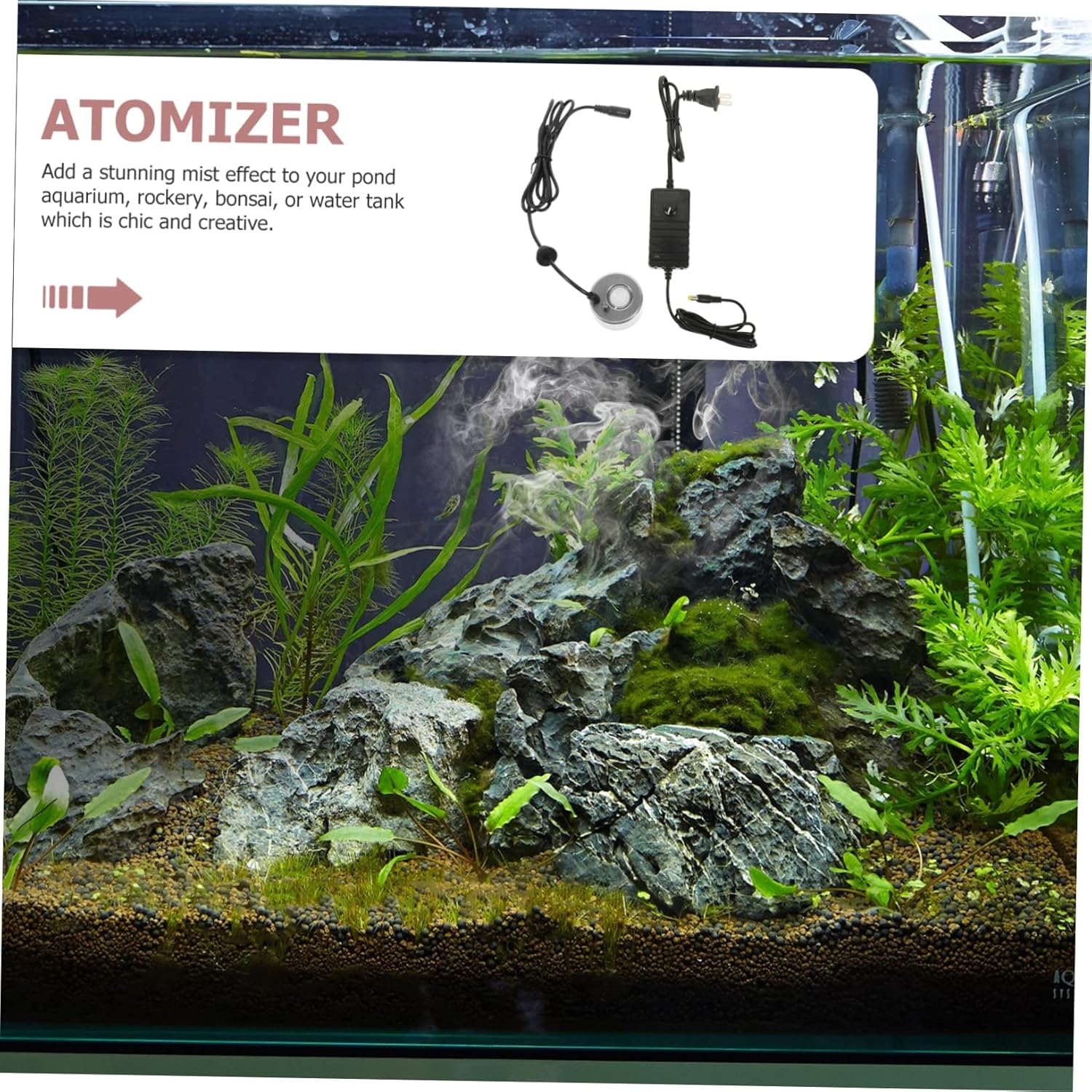 Mist Maker Fog Machine for Fish and Adjustable Ultrasonic for Dense Mist for Garden Decor and Water Features Us Plug
