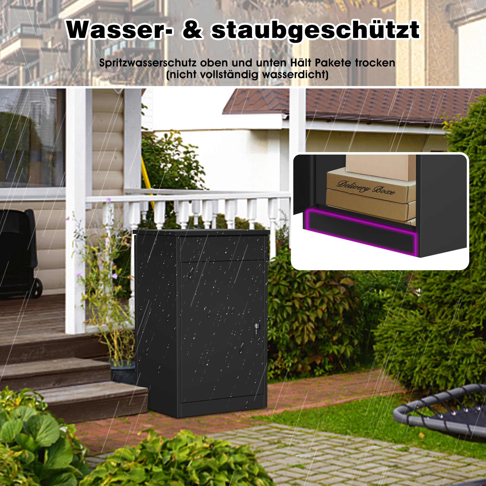 Paketbox Briefkasten mit Paketfach Paketbox Draussen Groß XXL Diebstahlgeschützter Paketbriefkasten Standbriefkasten mit Code-Schloss, wandmontiert wasserdicht für Veranda Garten