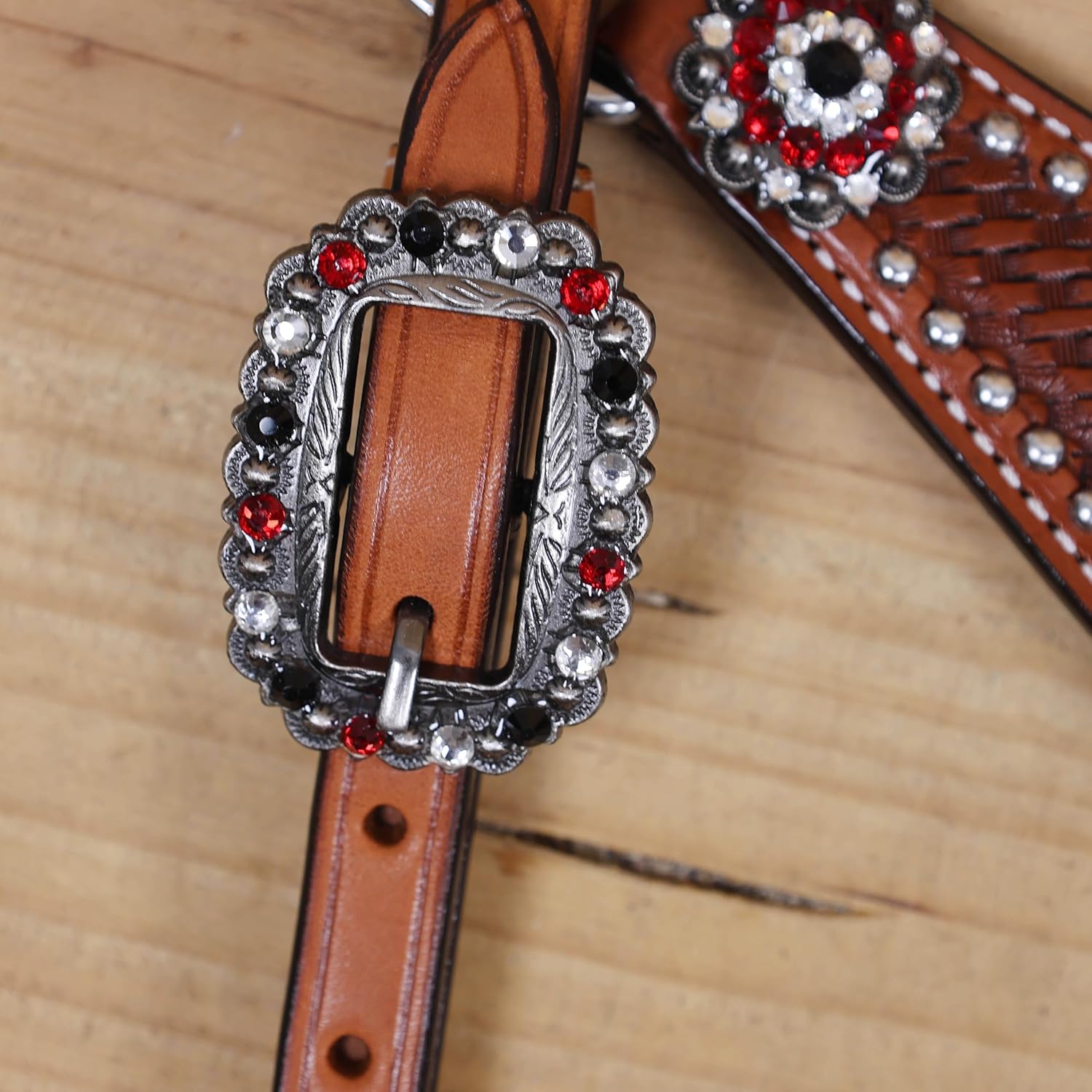 Western Leather Headstall and Breast Collar Tack Set with Hand Painted Playing Cards Design, Gladiator Style Breast Collar with Silver Studs and Bling Conchos, Argentina Cow Leather
