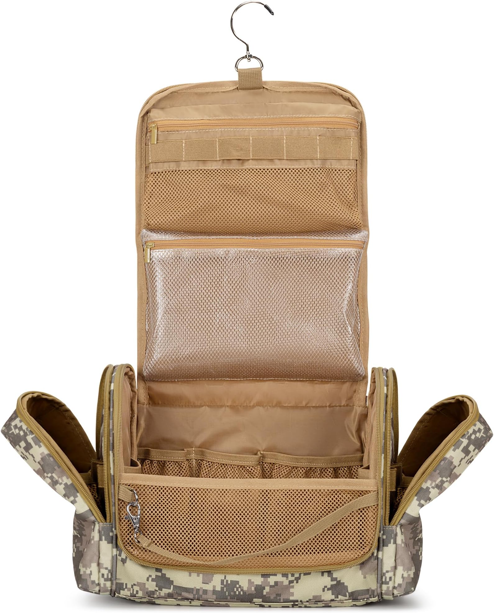 Tactical Toiletry Travel Bag for Men, Hanging Dopp Kit Hygiene Bag Shower Organizer with Hook for Toiletries and Shaving Care (Empty Bag), Desert Yellow