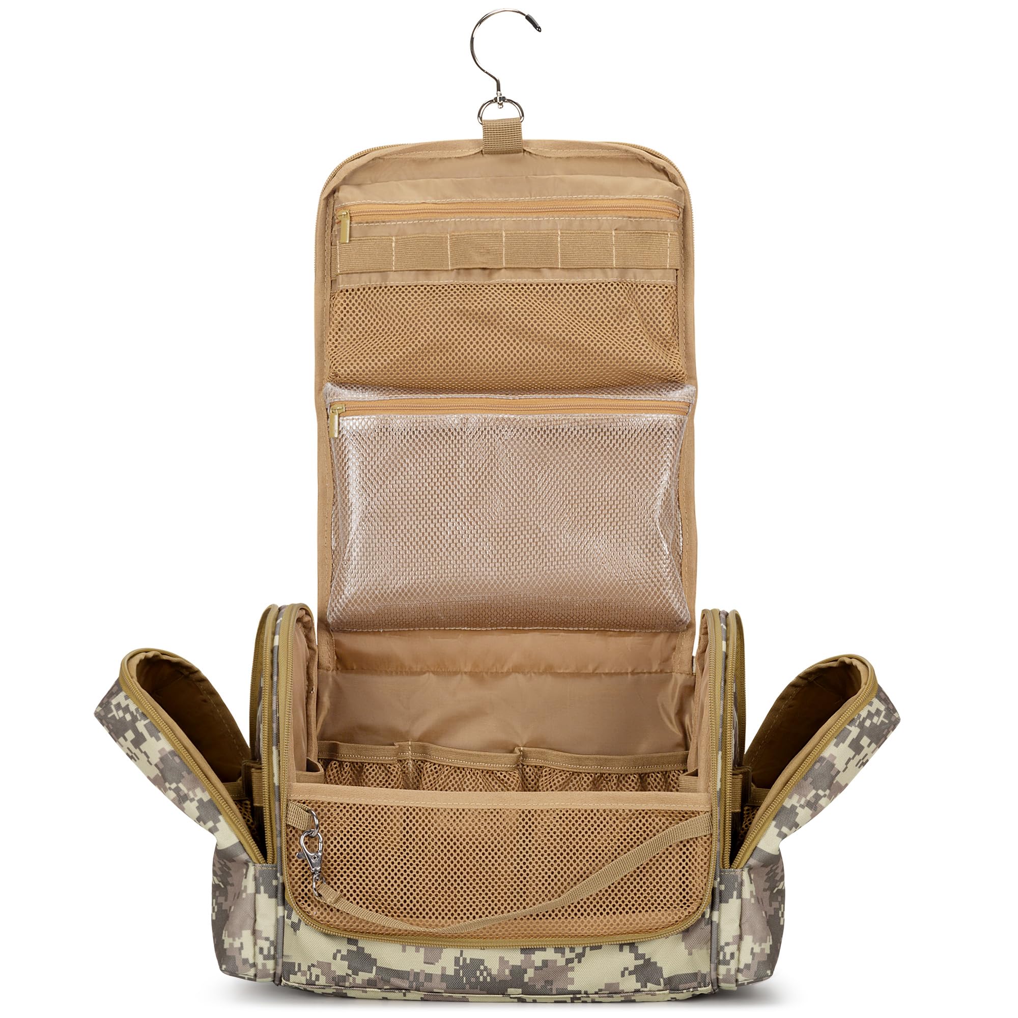 Tactical Toiletry Travel Bag for Men, Hanging Dopp Kit Hygiene Bag Shower Organizer with Hook for Toiletries and Shaving Care (Empty Bag), Desert Yellow