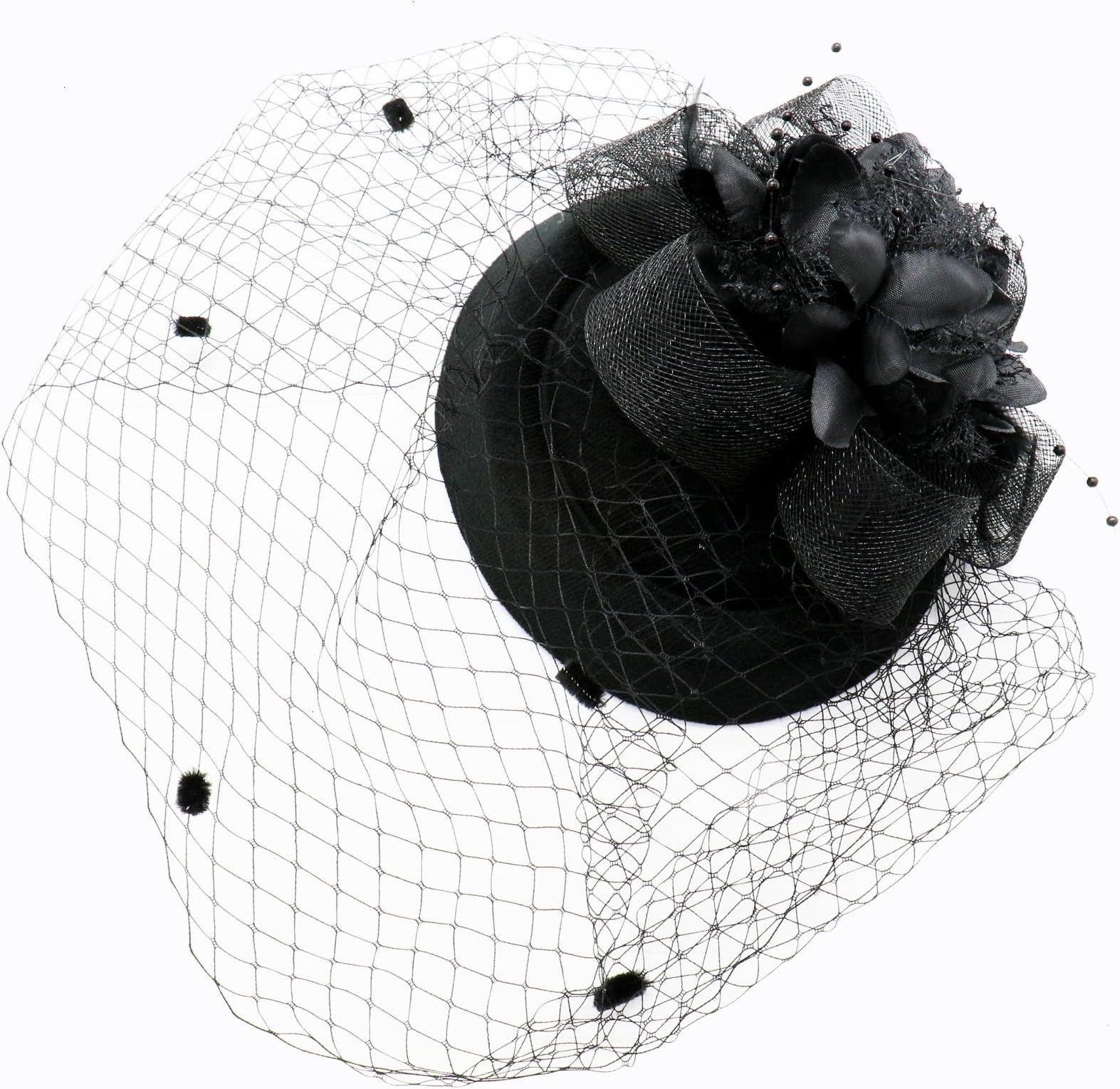 Black Fascinator Hair Clip Pillbox Hat Bowler Feather Flower Veil Wedding Party Hat Tea Hat