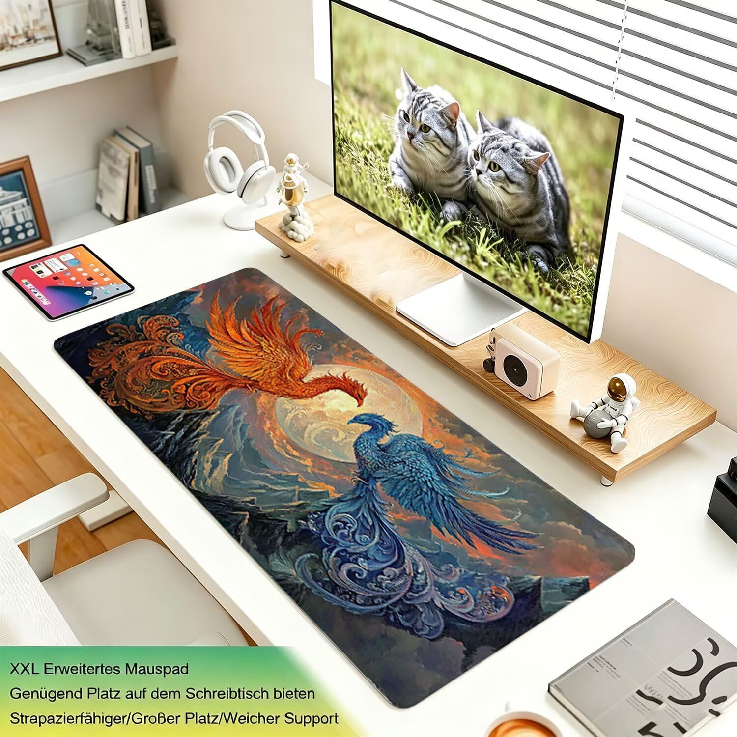 Tappetino Mouse Gaming XXL, Mousepad 1200x600x4mm Fenice fiamma 0x0-155 | Tappetino Scrivania con Base in Gomma Antiscivolo Bordi Cuciti per Computer, PC, Migliora la Precisione e la Velocità
