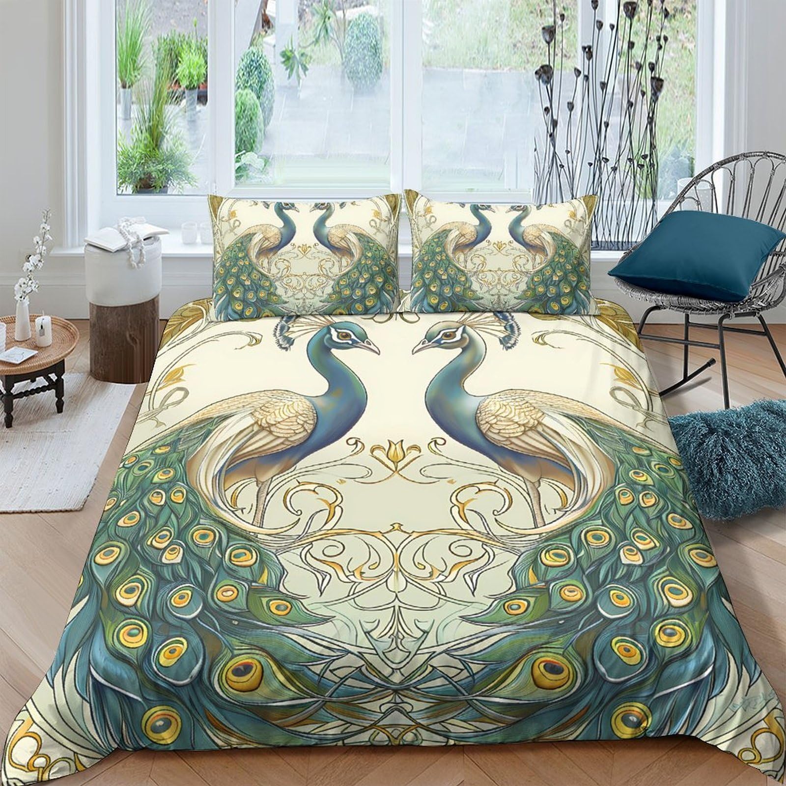 Ctjqhvkz Style-7 3D Printed Vintage Peacock Fitted Sheet Microfiber Elegant Plumage Bed Sheet Bedroom Decor Mattress Cover Single（135X200cm）