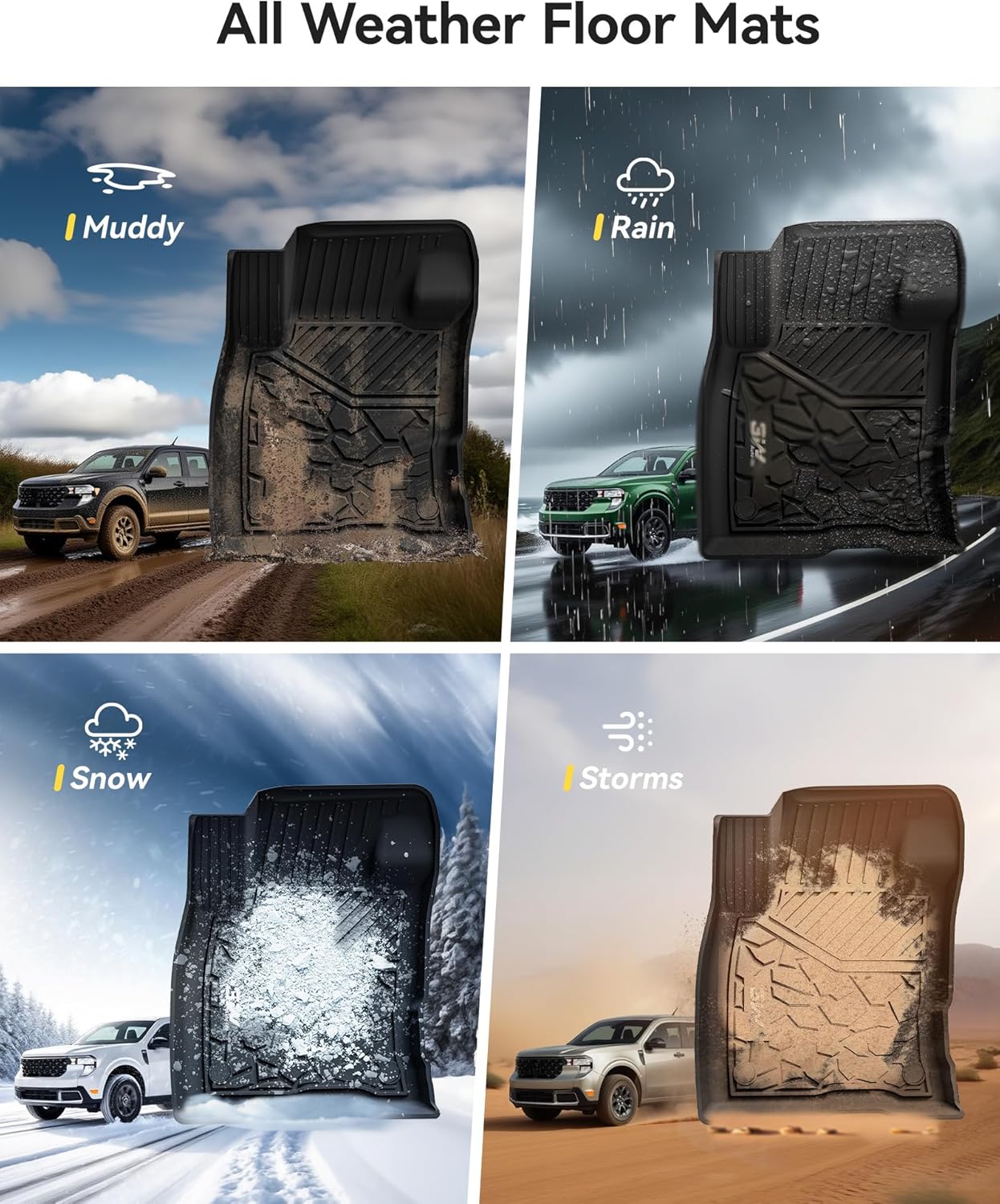 3W Ford Maverick Floor Mats Fit for 2022-2025 2026 (Only Fits Gasoline Models) 1st & 2nd Row All Weather Floor Liners for Ford Maverick，Black - Image 7