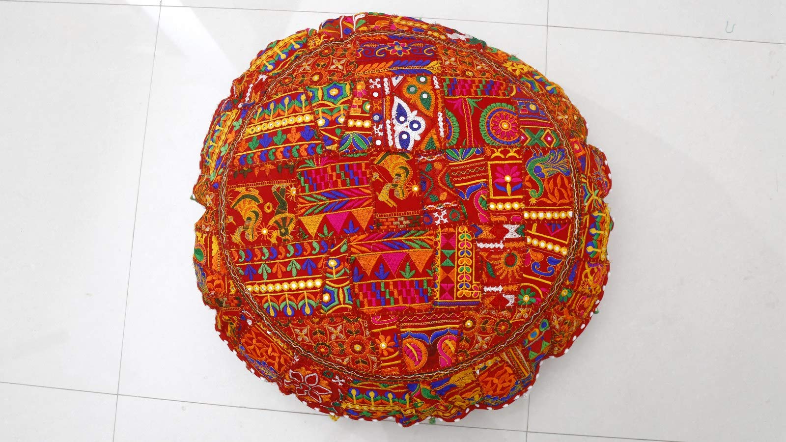Stylo Culture Cuscino Per Pavimento Rotondo In Cotone, Copriletto Ricamato Vintage 55x55, Copriletto In Tessuto Hassock