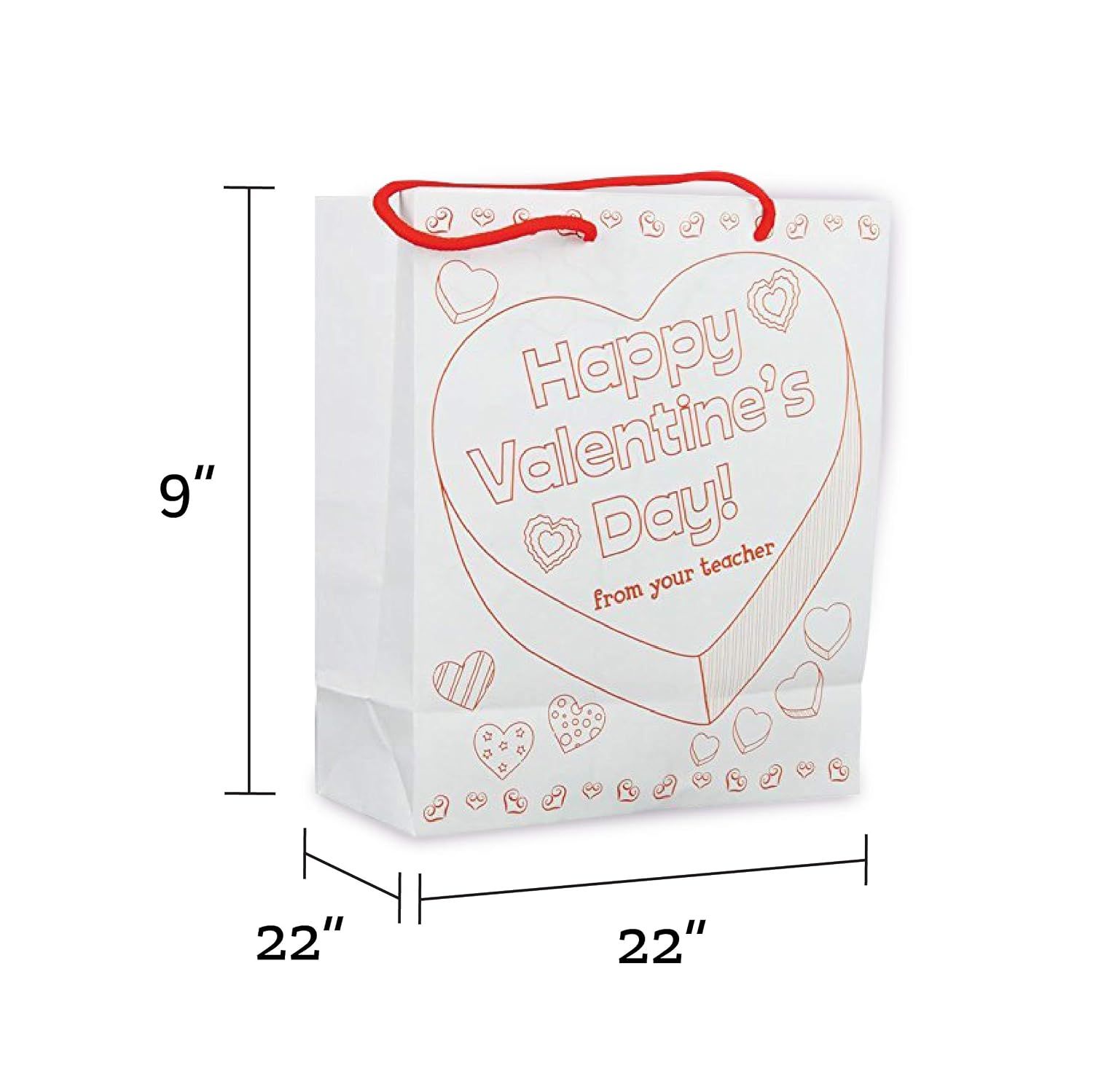 Really Good Stuff Valentine's Day Classroom Gift Bag - 12 Pack - Color and Personalize - Collect and Carry Kids Craft Bags