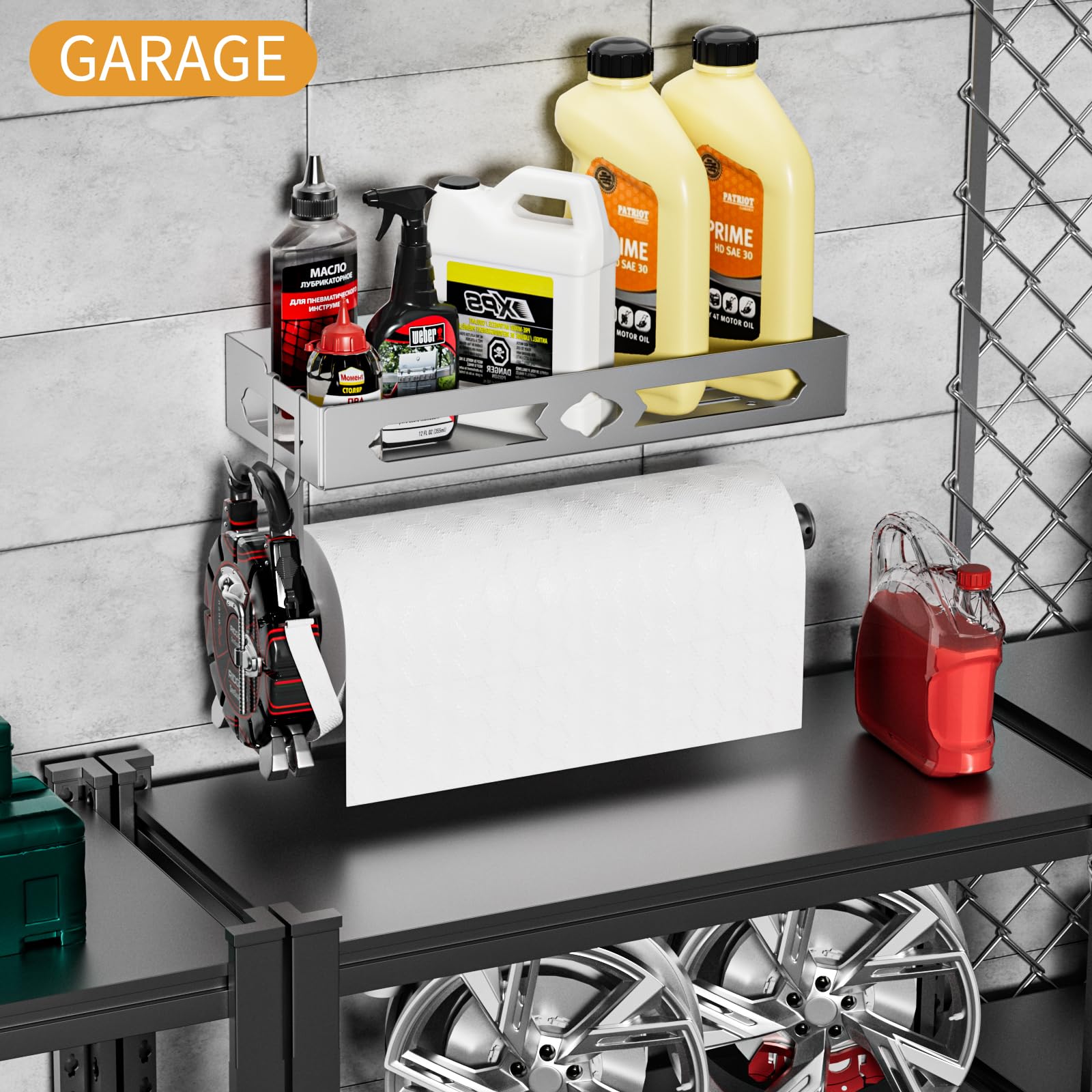 Portaspezie con porta rotolo da cucina e gancio, portaspezie da parete senza foratura, organizer per spezie per cucina, argento