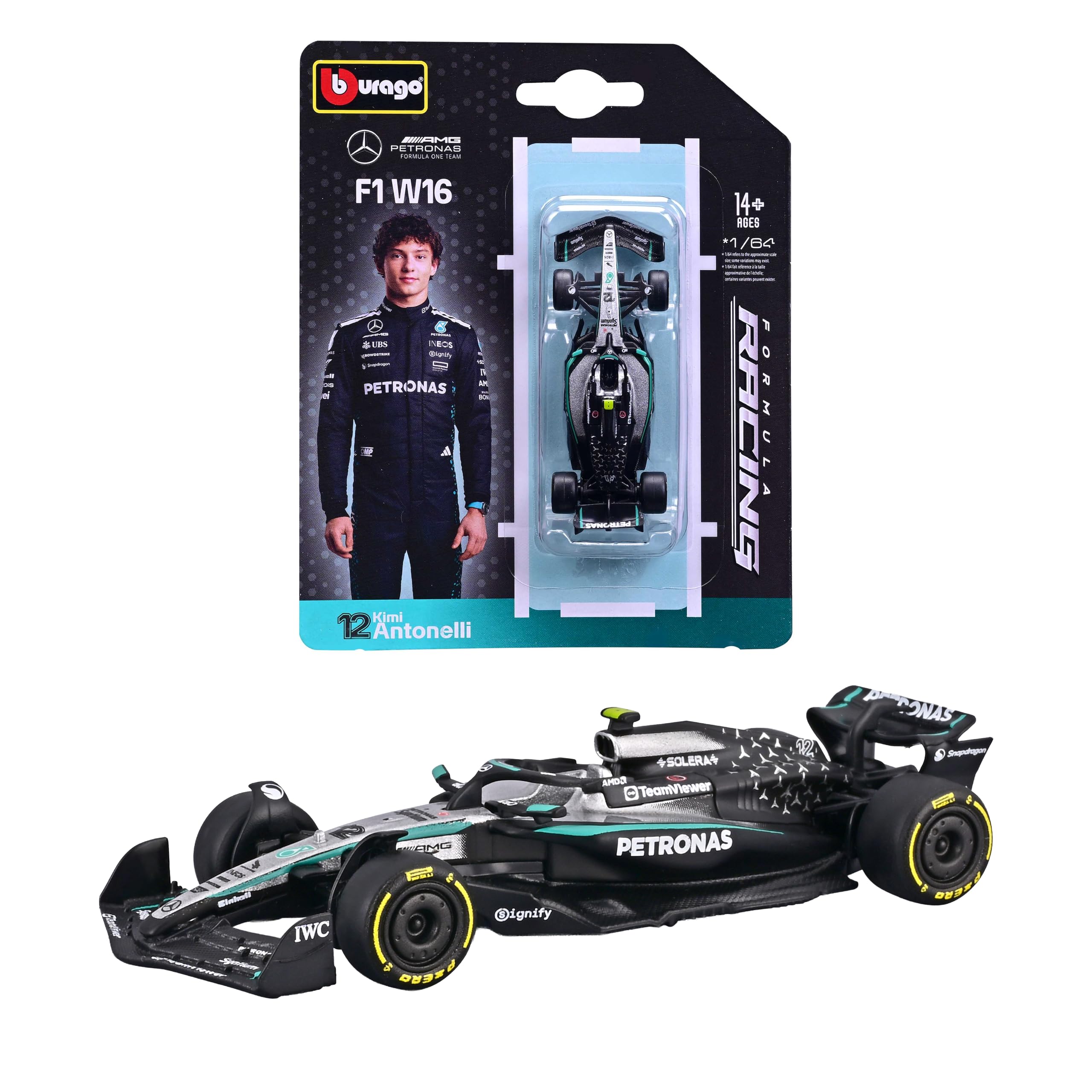 Bburago F1 Mercedes-AMG W16 2025 #12 Antonelli Diecast Model 1:64 Replica Monoposto Formula 1