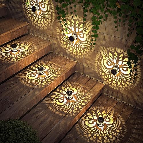 Miniatura 5 de Hapjoy Paquete de 4 luces solares para valla, luces solares para terraza, decoración al aire libre, luces de escalón alimentadas, luces de pared,