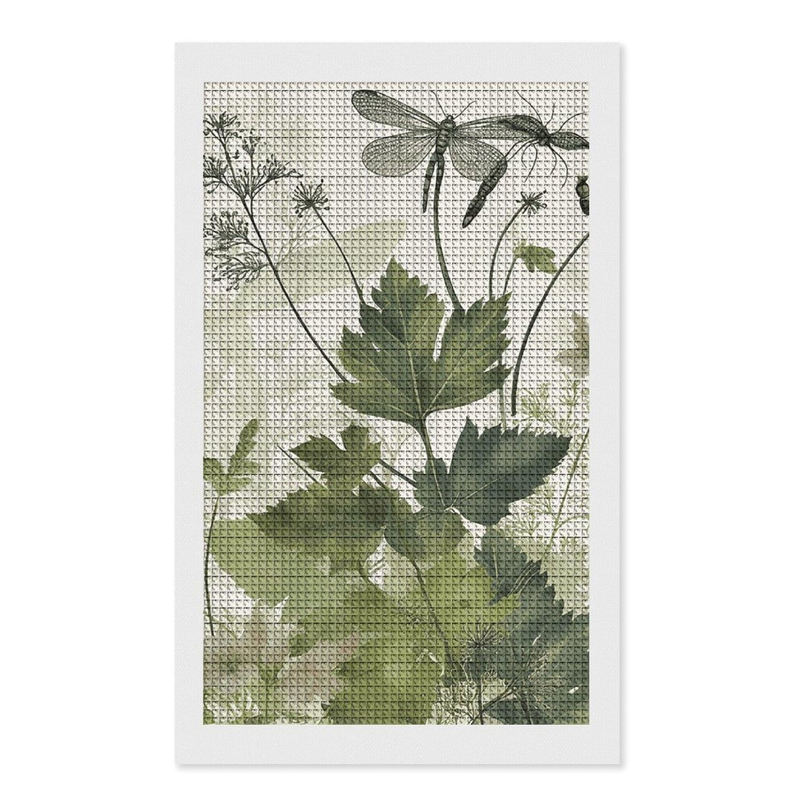 Foliage and Herbs with Dragonflies Winged Diamond Art Kits for Adults, DIY 5D Diamonds Painting Kits for Beginner, Round Full Drill Diamond Dots Painting, 12"x20" Diamonds Pictures Gem Art and Crafts