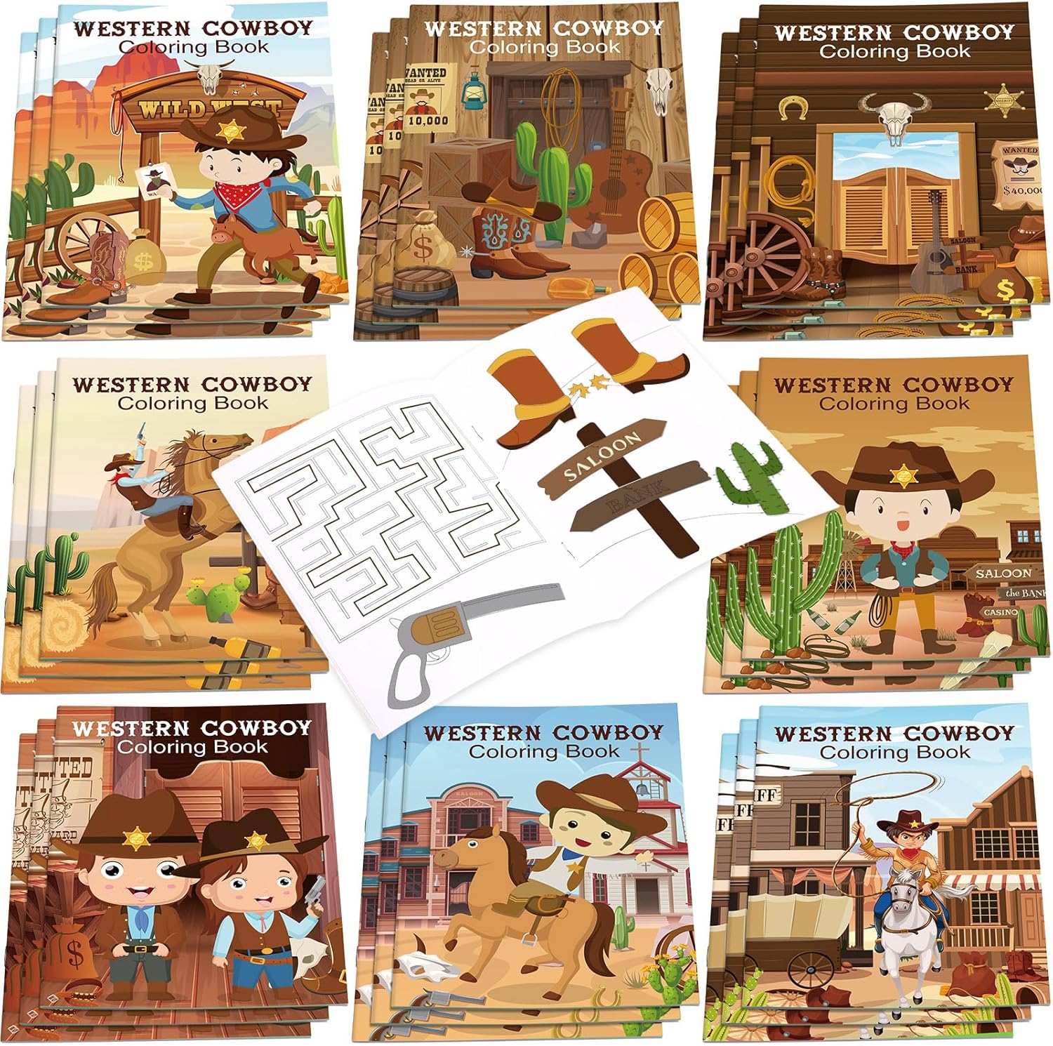 Nezyo 24 Pieces Cowboy Coloring Books Wild West Theme DIY
