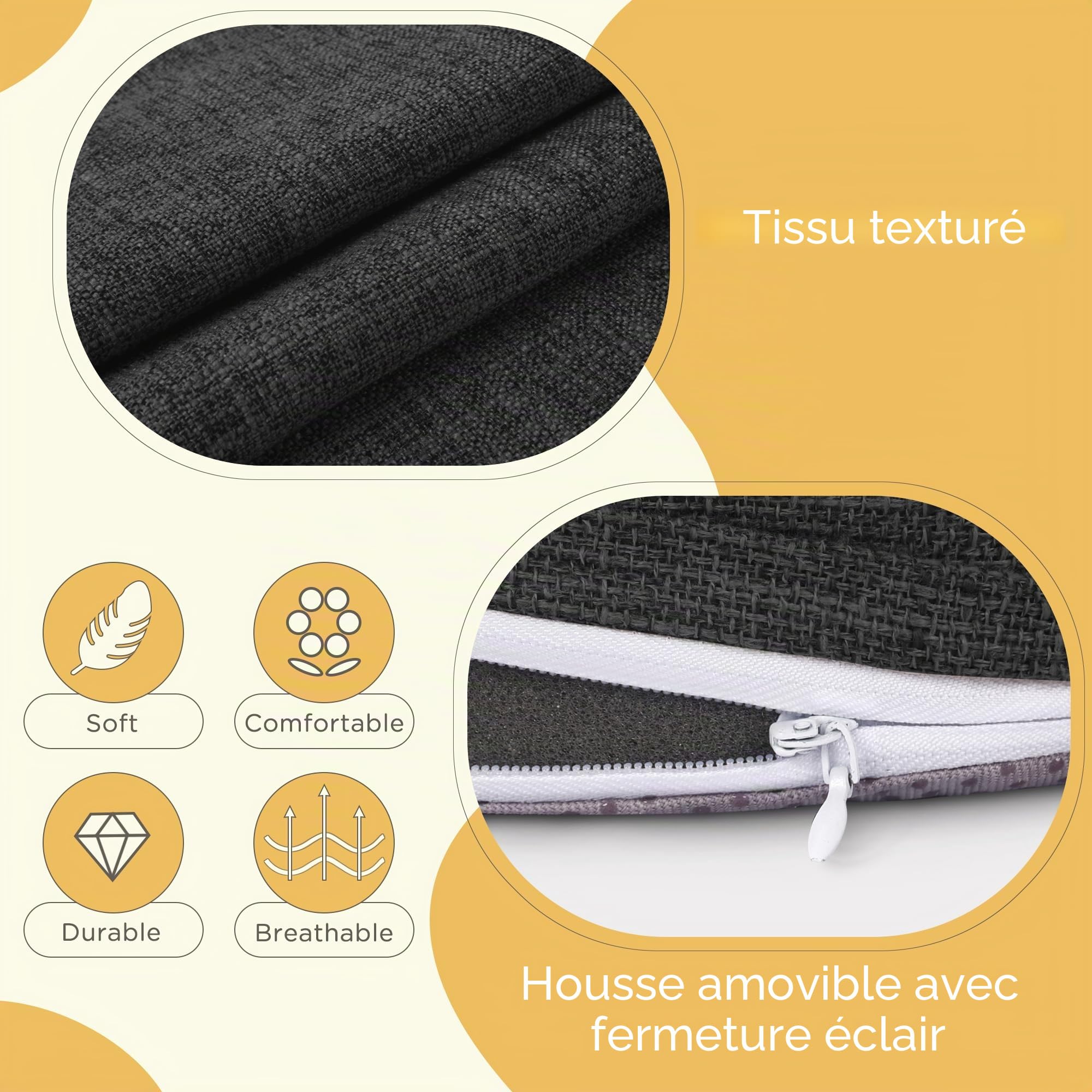 Lot de 4 coussins de tabouret de bar ronds de 7,6 cm d'épaisseur pour chaises, de bistrot antidérapants avec housse lavable en machine (30,5 cm, noir)