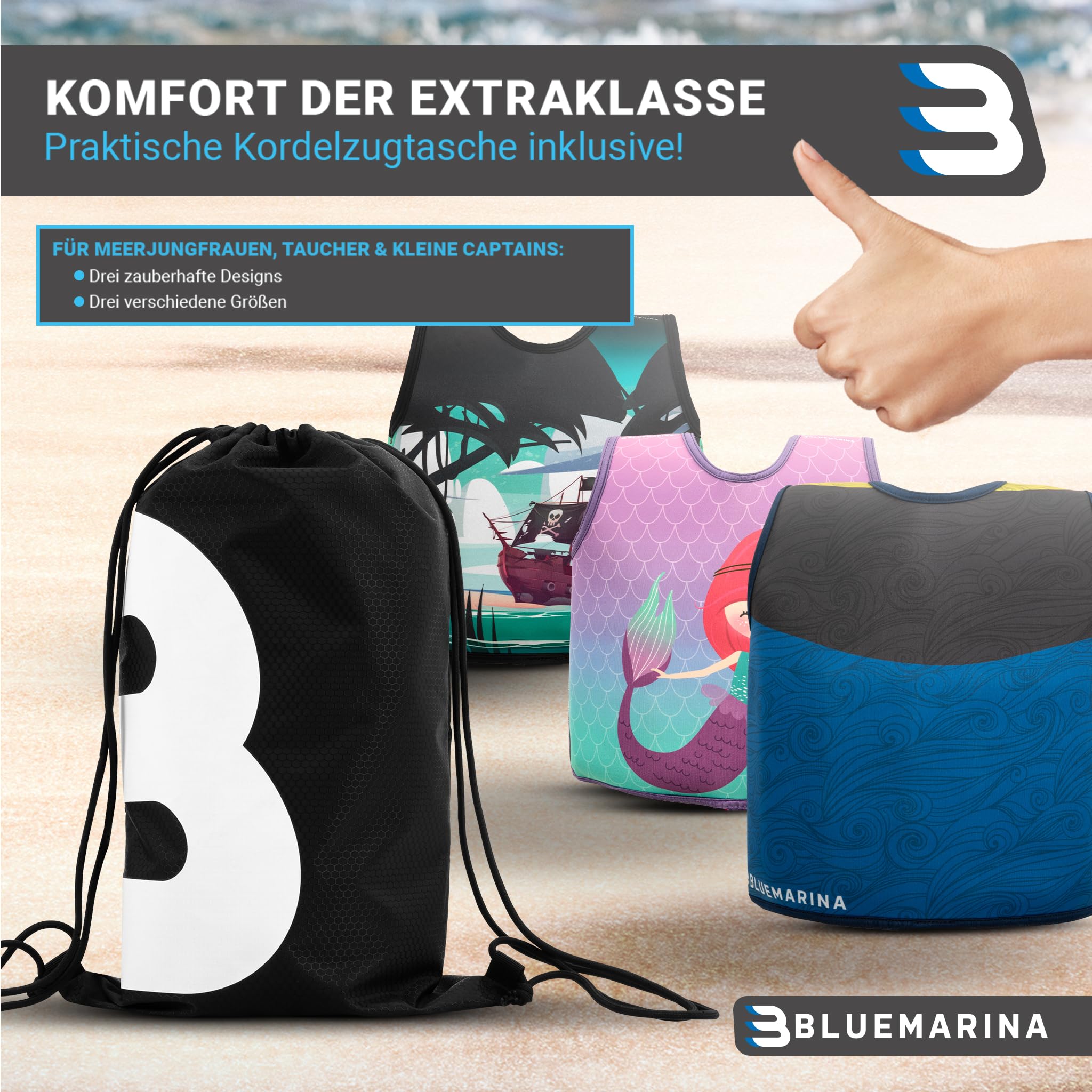 Bluemarina Schwimmweste für Kinder | Verschiedene Größen von Kleinkind bis Baby - Schwimmlernhilfe - Schwimmhilfe - Schwimmflügel - Schwimmring - Schwimm Weste für Kind ab 1-9 Jahren