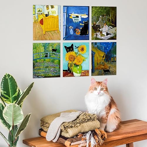 Miniatura 5 de Decoración de habitación de gato negro  Póster de gato negro famoso, póster de Van Gogh de gato negro  Lindas decoraciones de gato negro, decoración