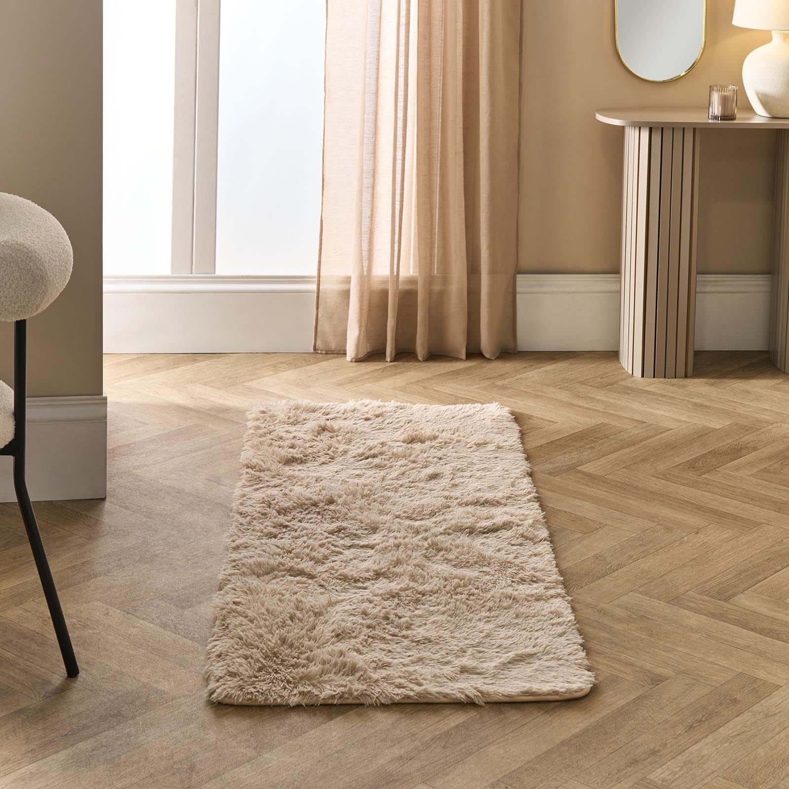 Sienna Small Rugs for Bedroom, Super Soft Fluffy Area Rugs for Living Room Home Decorations Anti Slip Non Shedding Shaggy Bedroom Carpet Modern Thick Pile Carpet, Stone - 80 x 150cm โ image 1