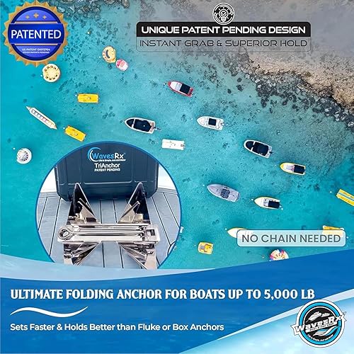 Miniatura 2 de TriAnchor - Kit de anclaje plegable de acero inoxidable y PWC para barcos  Se establece al instante para anclaje de lanchas y motos acuáticas sin