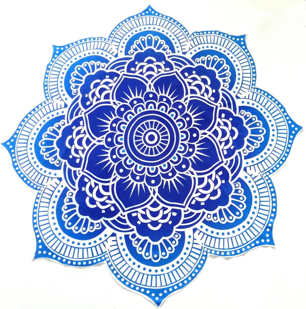 YAMUDA Mandala Round Lotus Flower Polyester Tablecloth Beach Towel Beach Throw, Indian Mandala Tapestry, Yoga Mat, Picnic Mat, Table throw Table Cover (Blue)