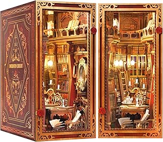 JOOHOUR DIY Book Nook Kit, Dollhouse Miniature, Booknook Bookshelf Insert Decor Alley 3D Wooden Puzzle, Bookends Model Building Kit with LED Light, Gift for Teens and Adults, Enchanted Library