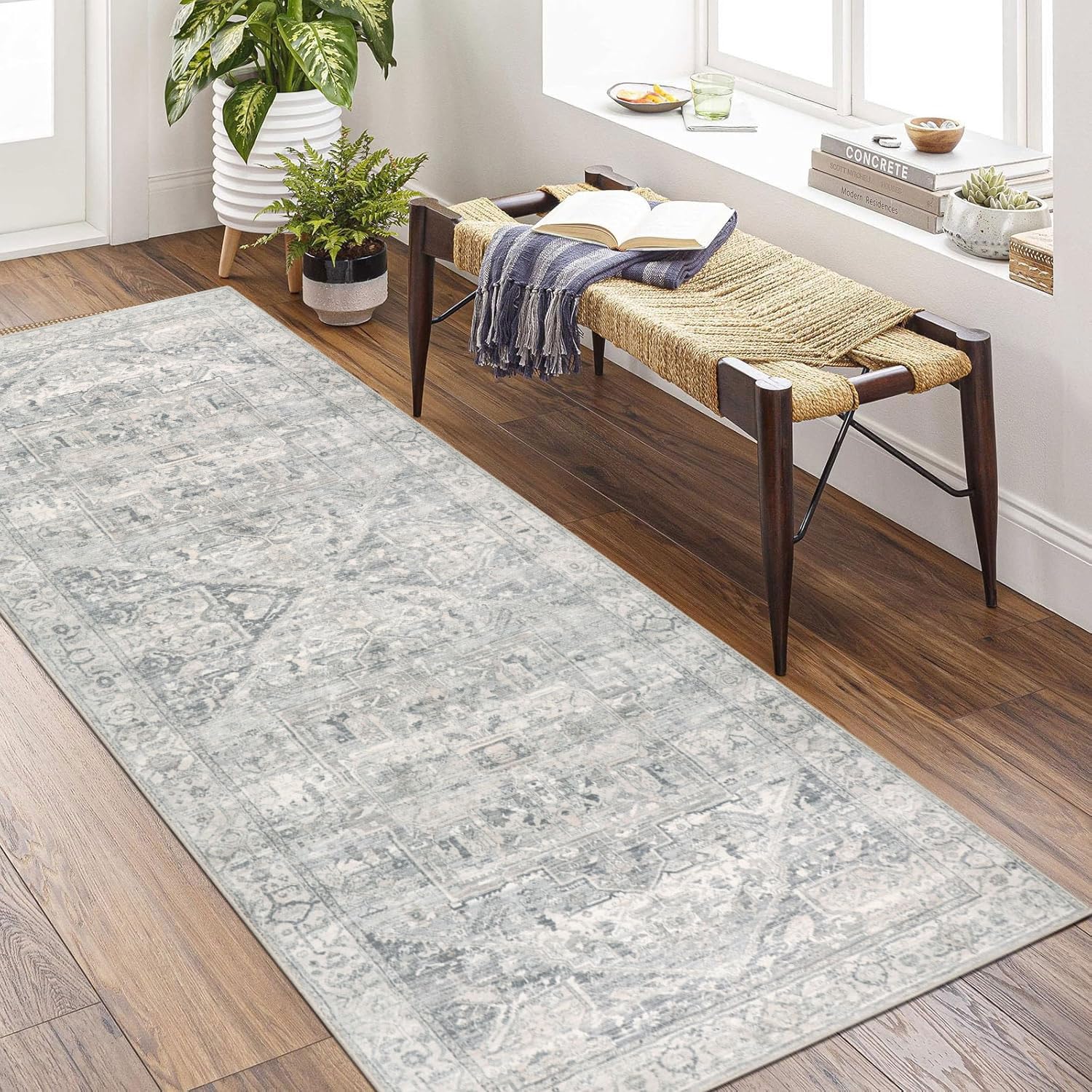 Alfombra Pasillo Antideslizante 80x200cm Vintage Alfombra Cocina Lavable Beige Gris Alfombra Larga de Pasillo Cocina Lavadero Entrada Habitacion