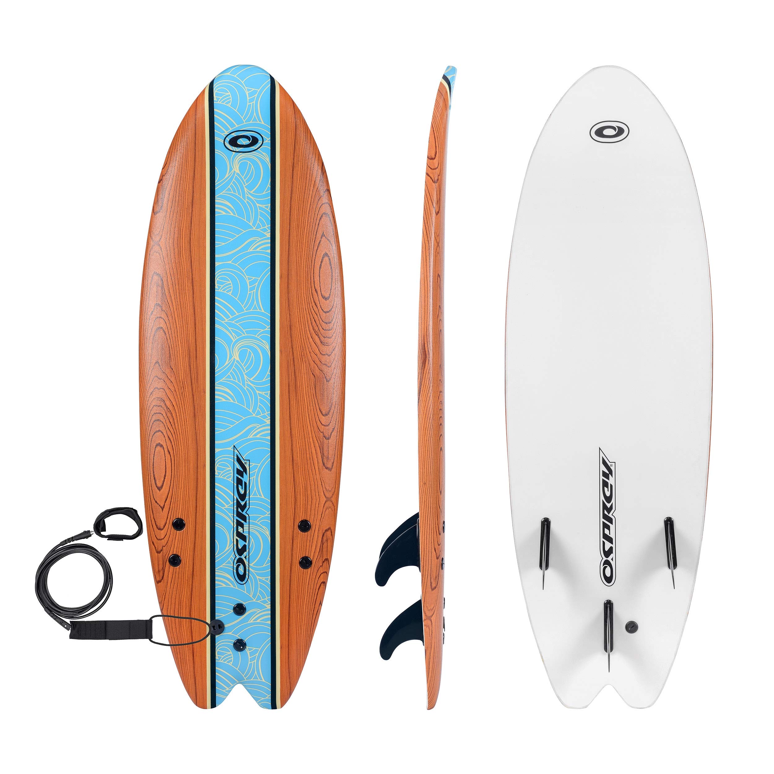 Osprey 5ft 8in Foam Surfboard, Lightweight Soft Top Surfboard for Beginners & Intermediate Riders, Includes Leash & Traction Pad