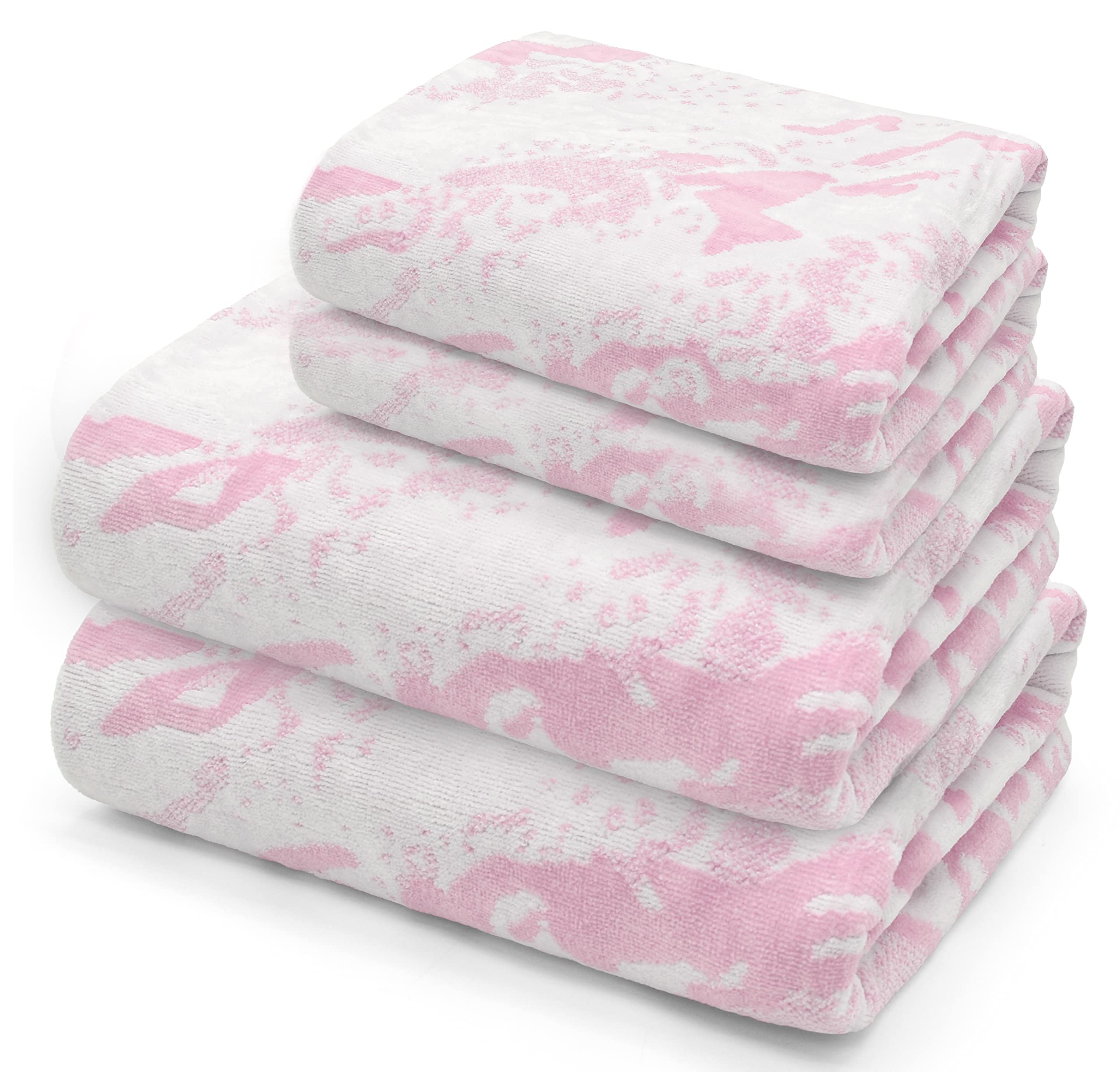 4pce 100% Cotton Towel Bale Set Striped Ombre Hand Bath (Marble Pink)
