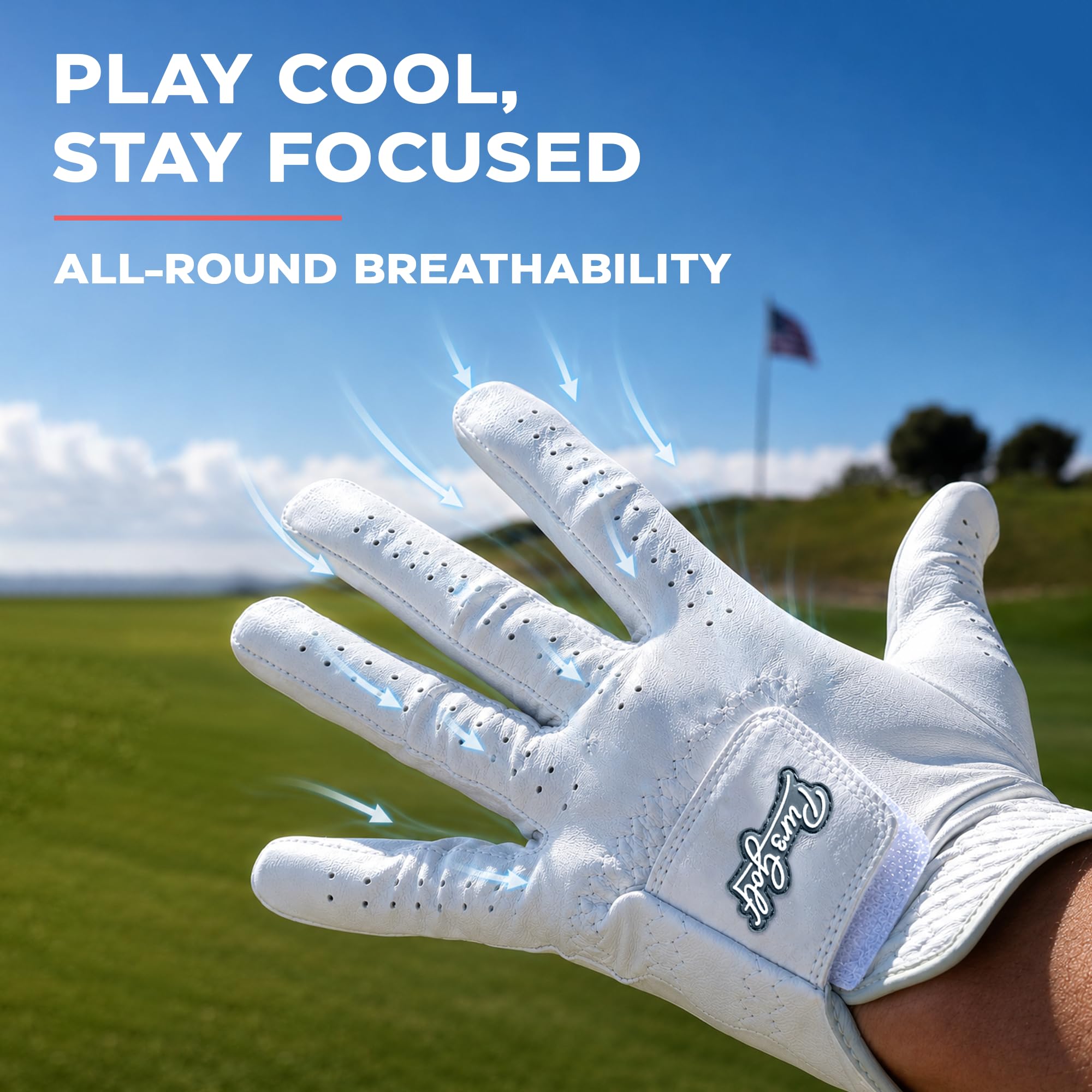PUR3 - Paquete de 2 guantes de golf para hombre, cuero Cabretta de primera calidad, guante de tacto ultrasuave, marcador de pelota adicional, golfista zurdo o diestro