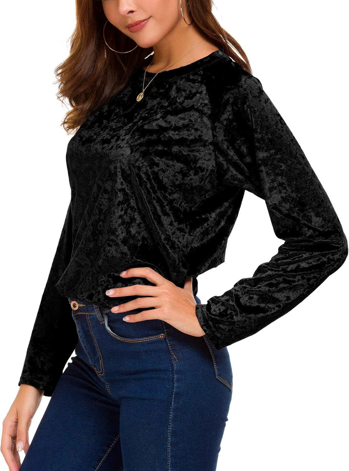 Urban CoCo Women's Vintage Velvet T-Shirt Casual Long Sleeve Top - Image 5