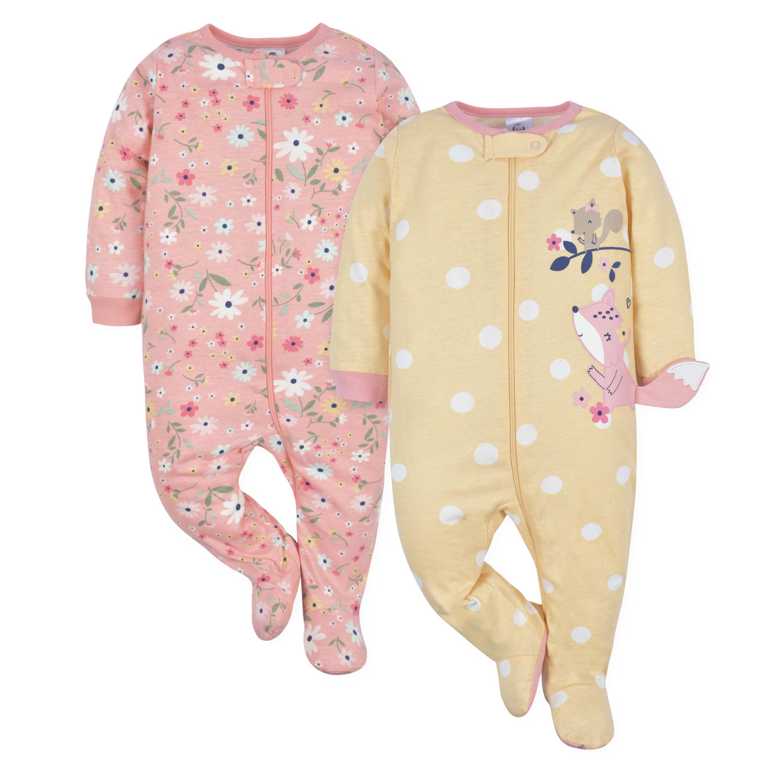 GerberBaby Girls 2-Pack Sleep 'N Play (Foxy Cute, 0-3 Months)