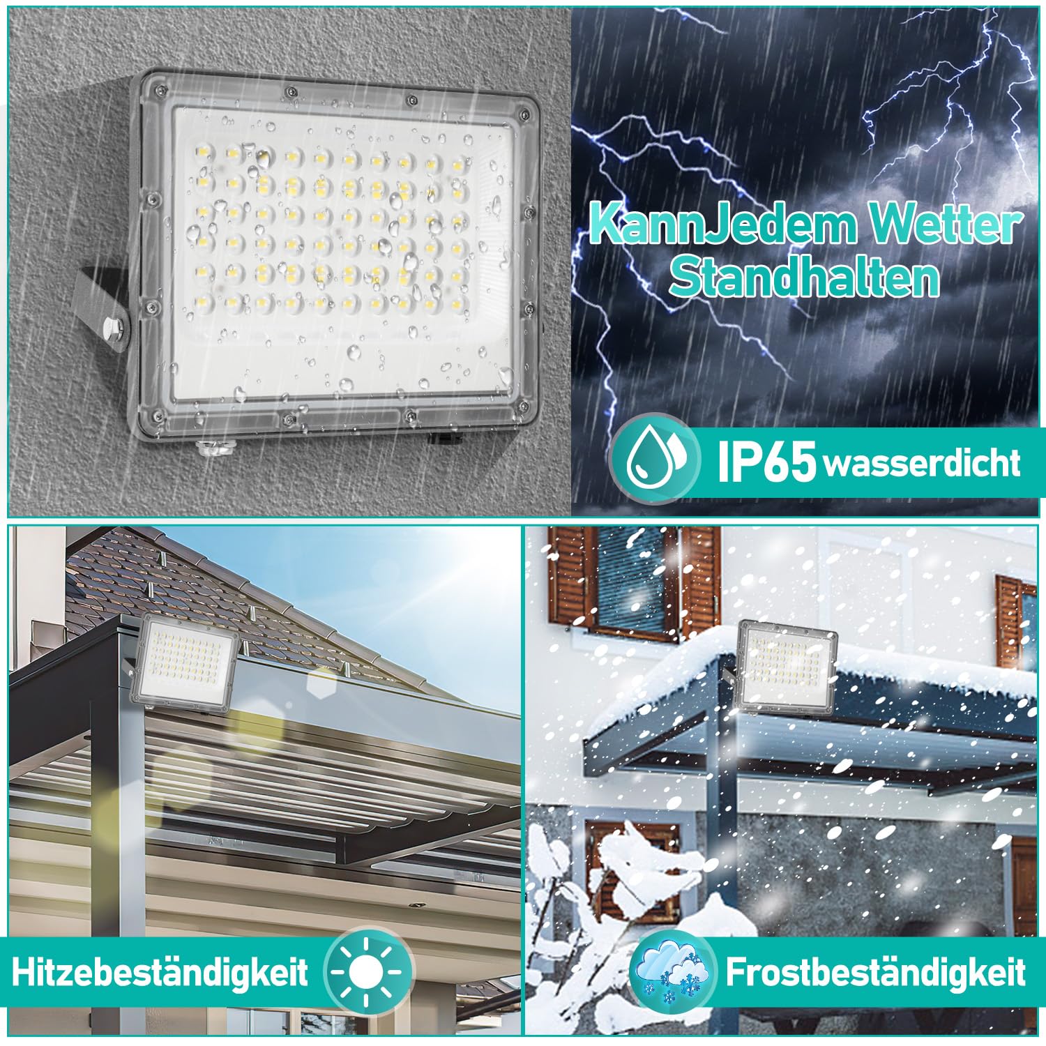 Ikodm LED Strahler Außen 4x200W, 10x Fluter Aussenstrahler Superhell 19800LM, 6000K Kaltweiß Scheiwerfer Aussen, IP66 Wasserdicht Flutlicht Außenstrahler für Werkstatt, Sportplatz (Kein Stecker)