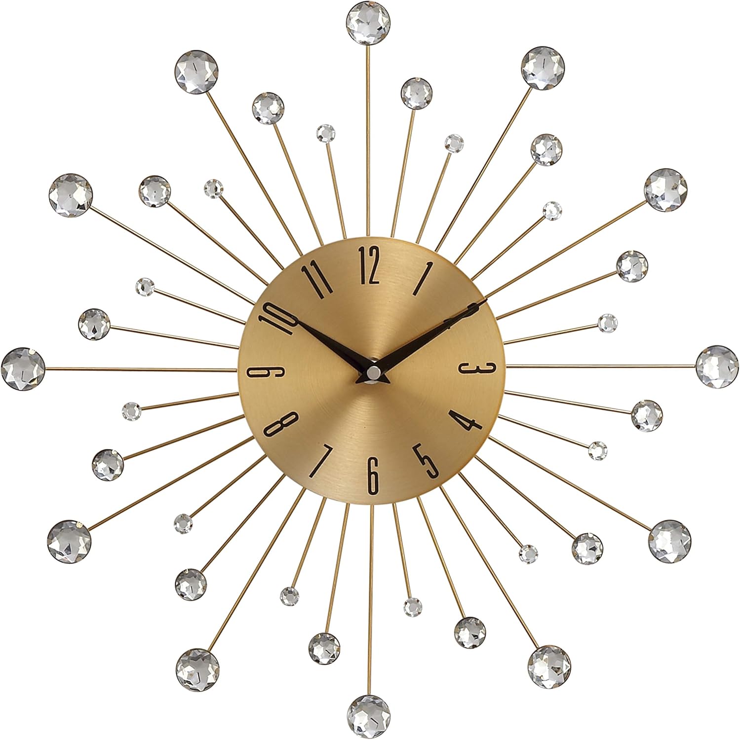 Deco 79 Metal Starburst Wall Clock with Crystal Accents, 15" x 1" x 15", Gold