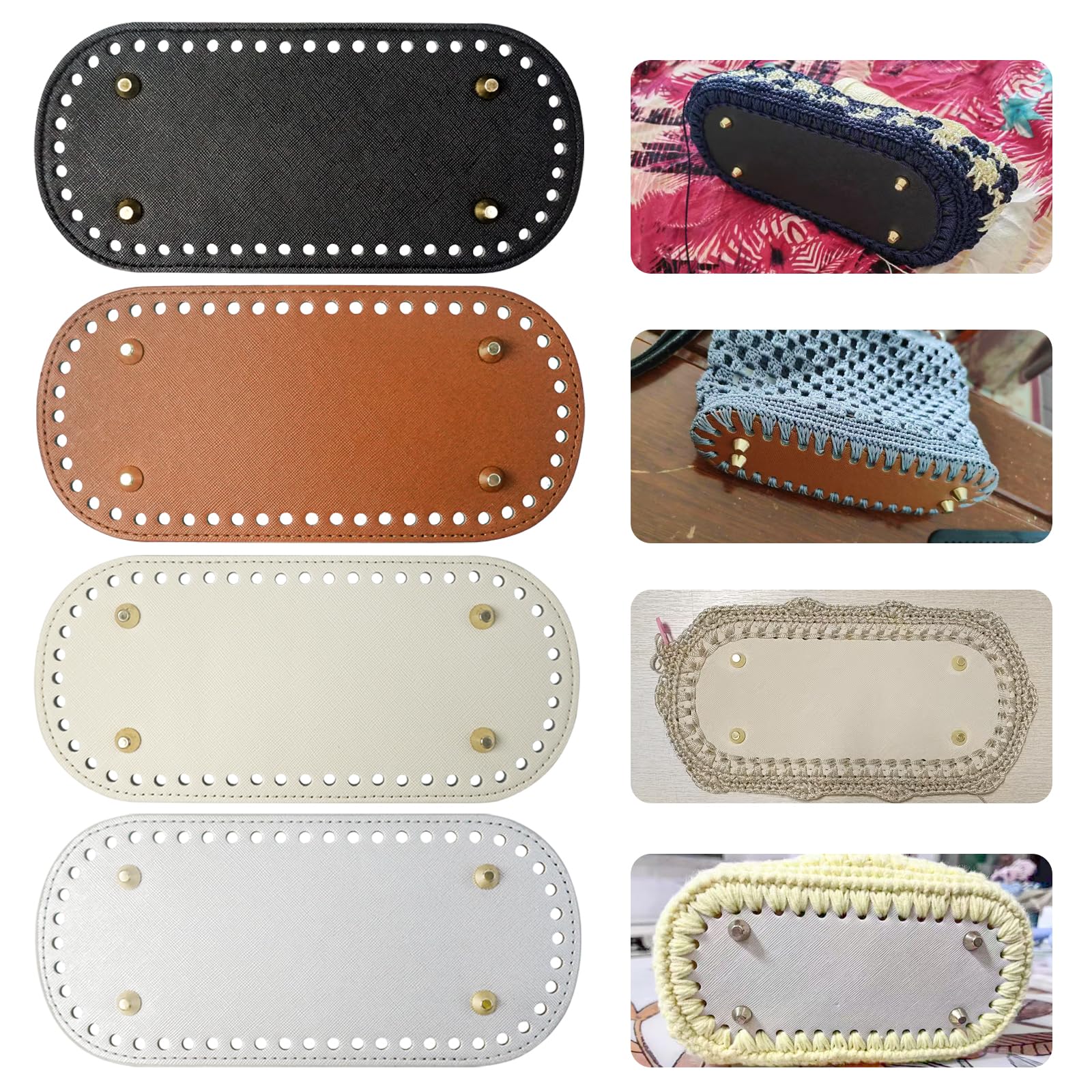 TTQiAnJ 4 Pcs Leather Crochet Bag Base,22 x 10 cm PU Leather Bag Bottom,Oval Bottom Bag Bases with Holes for Handbag Purse Tote Shoulder Crossbody Bag