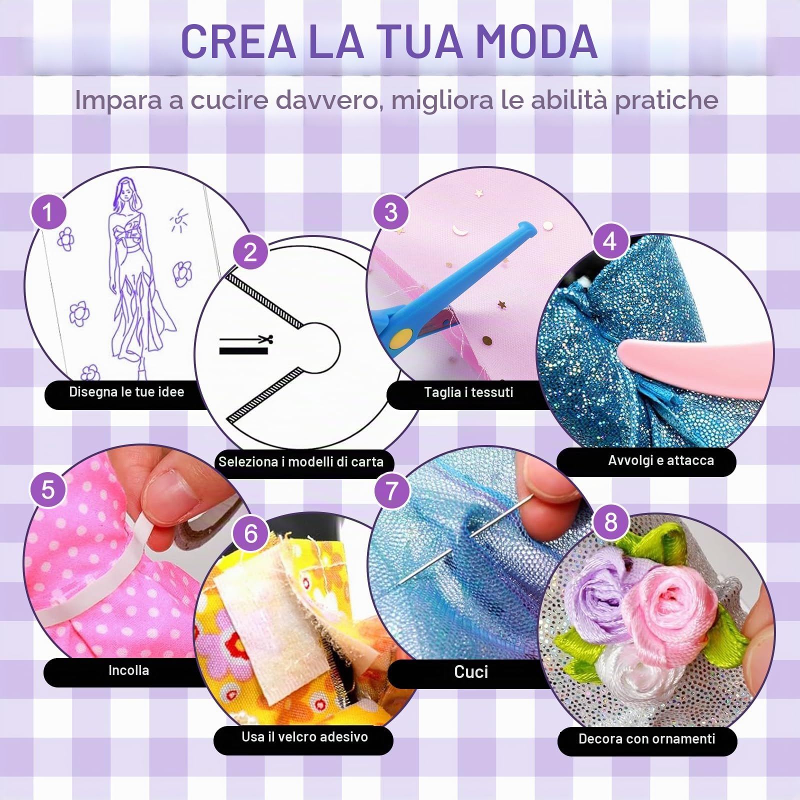 BBWELL Kit di Design di Moda per Ragazze,1200+Kit per Arte e Artigianato Creativi,Lavoretti Creativi Arte e Artigianato Fashion Designer Kit,Cucito Giochi Lavoretti per Ragazze 6-12+ Anni Regali